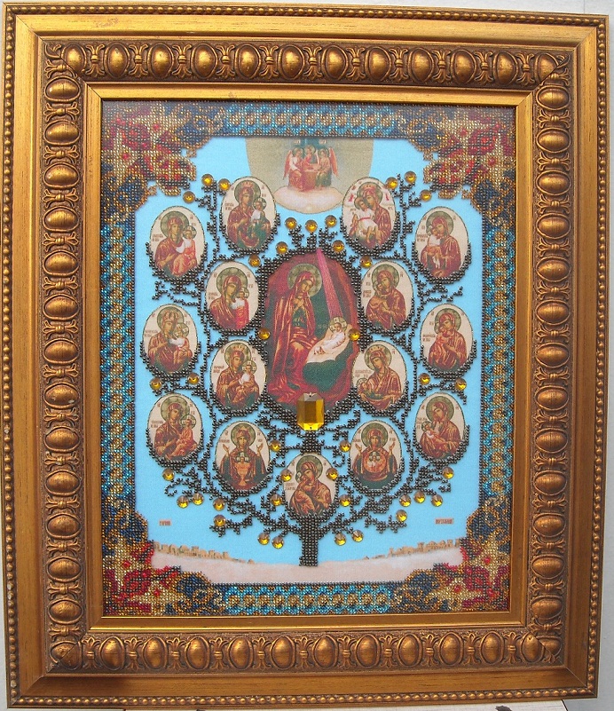икона из бисера Древо пресвятой Богородицы, ікона вишита бісером Дерево Пресвятої Богородиці