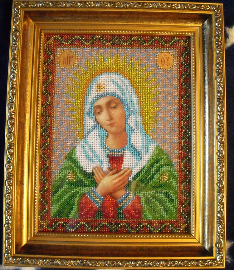 Ікона із бісера Умиление, купить икону из бисера в Киеве, продам икону вышитую бисером Умиление